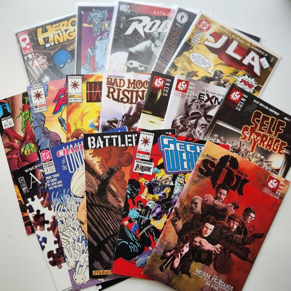 Comic Book Lot Of 17: Exmortis JLA Robin Geeks Harbinger Self Storage Battlefiel - Picture 1 of 7
